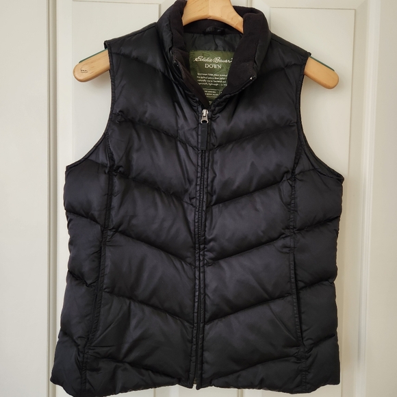 Goose Down Vest Quilted Puffer Black Fall Winter Outdoors Cabincore Warm Medium - Picture 5 of 14